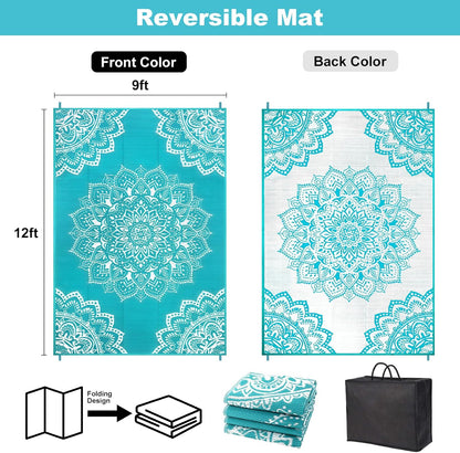 Waterproof Outdoor Rug, Reversible Plastic Straw Rug for Patio Clearance, Camping, RV Mat, Large Outside Rug Carpet for Porch, Deck, Backyard, Balcony, Picnic