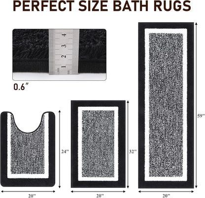 HEBE Bathroom Rug Mat Set 3 Piece, Non-Slip Ultra Soft Absorbent Bath Mat Set with U-Shaped Toilet Rug
