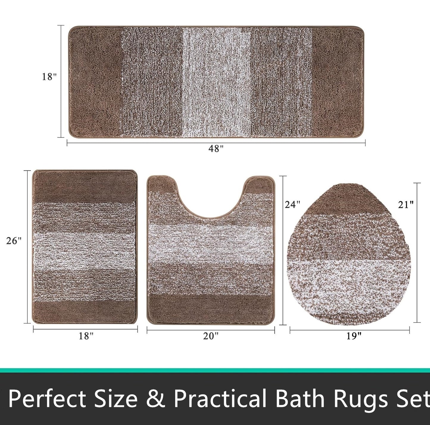 Bath Rug Sets 4 Piece, Soft Absorbent Microfiber Bathroom Rugs with Contour Rug and Lid Cover