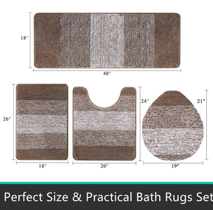 Bath Rug Sets 4 Piece, Soft Absorbent Microfiber Bathroom Rugs with Contour Rug and Lid Cover