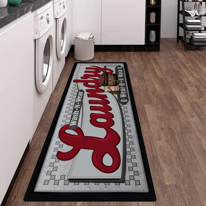Laundry Room Rug Runner  Non Slip Waterproof Rubber Backing Laundry Mat
