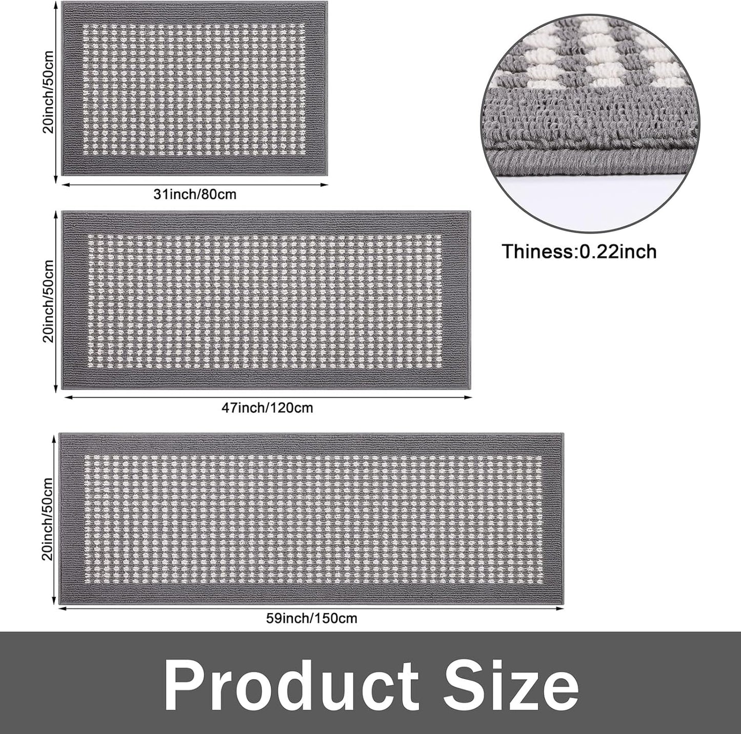 Kitchen Mat Sets 2/3 Piece Water Absorbent Kitchen Floor Rugs Non Slip Entrance Runner Rugs Farmhouse Laundry Throw mats Machine Washable Carpet Sets for Indoormat Balcony Garage