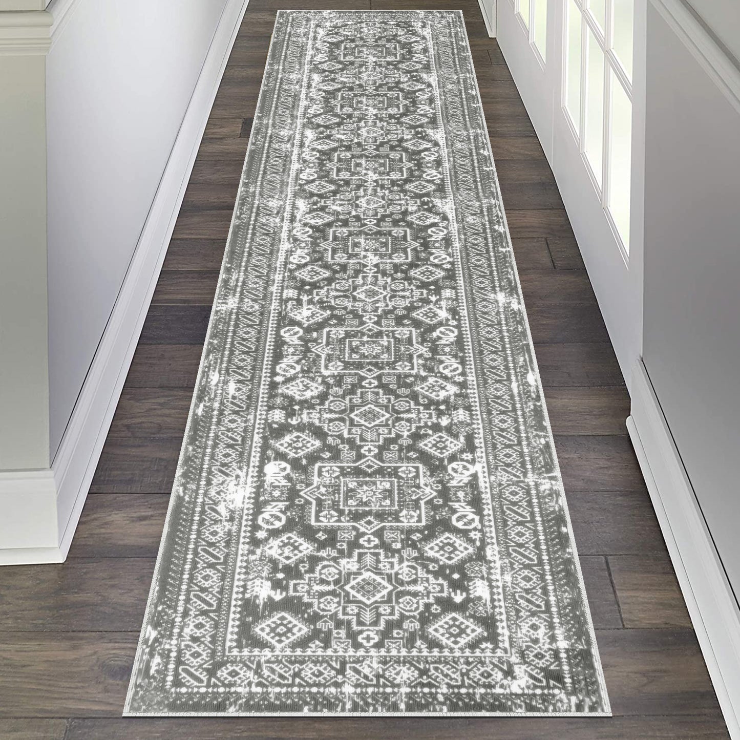 HEBE Hallway Runner Rug 2x10 Washable Rug Runner Non Slip Entryway Rug Floor Carpet Runner for Hallway Bedroom Kitchen Laundry Room, Grey