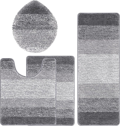 Bath Rug Sets 4 Piece, Soft Absorbent Microfiber Bathroom Rugs with Contour Rug and Lid Cover