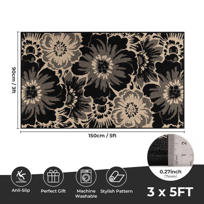 HEBE Runner Rug for Hallway,Non-slip Machine Washable Runners Flower Floor Mats Low Pile Carpet Rug Runner with Rubber Backing