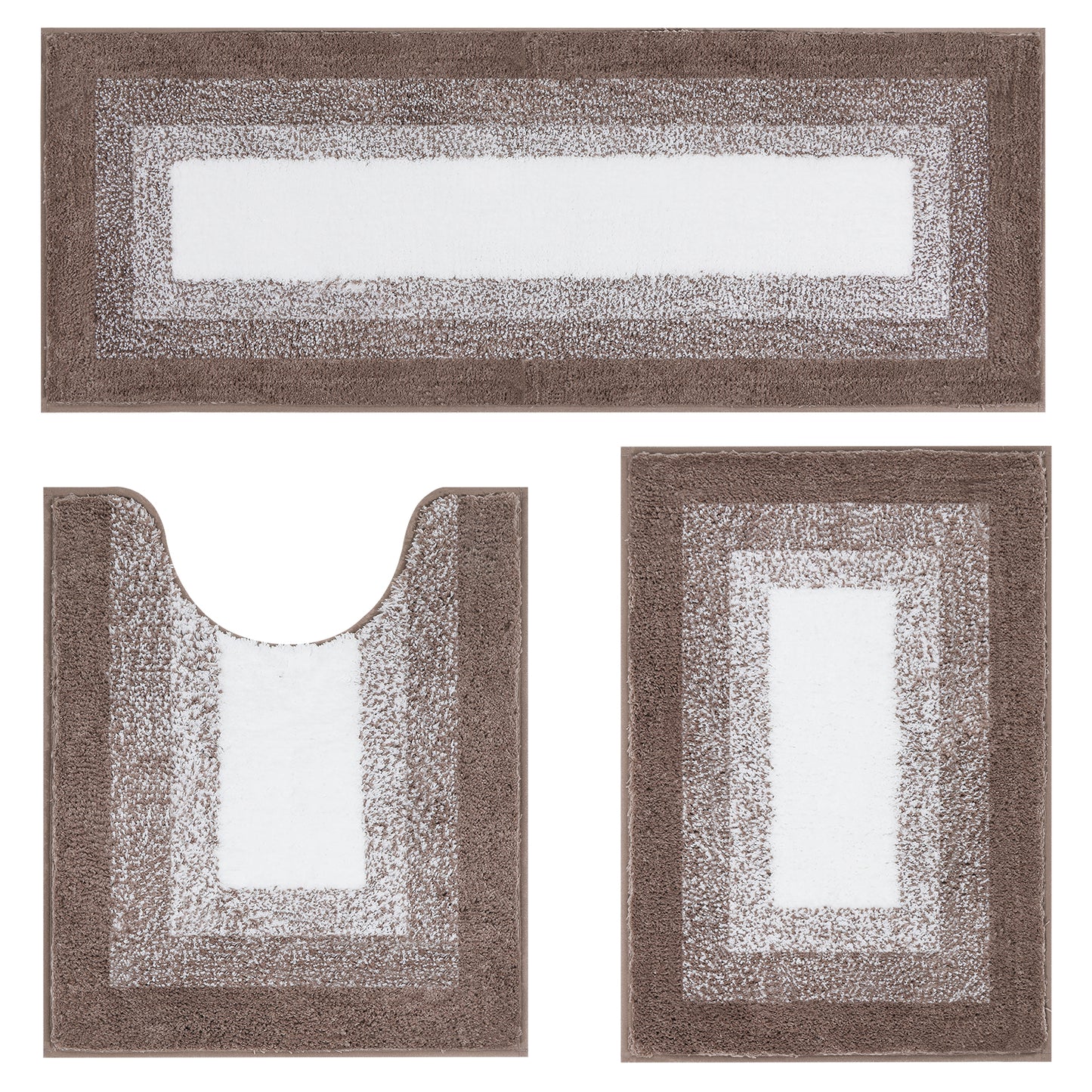 HEBE Microfiber Bathroom Rugs Sets 3 Piece, Non Slip Bath Rugs for Bathroom, Absorbent Plush Shaggy Bath Mat with U-Shaped Contour Toilet Mat Machine Washable