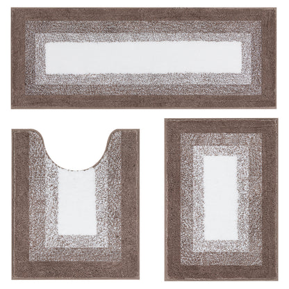 HEBE Microfiber Bathroom Rugs Sets 3 Piece, Non Slip Bath Rugs for Bathroom, Absorbent Plush Shaggy Bath Mat with U-Shaped Contour Toilet Mat Machine Washable