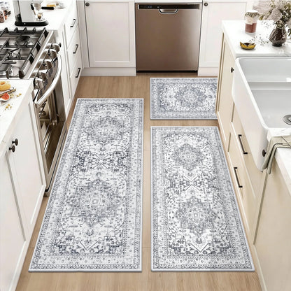 HEBE 3pcs Kitchen Rugs Set,Washable Boho Farmhouse Kitchen Mats