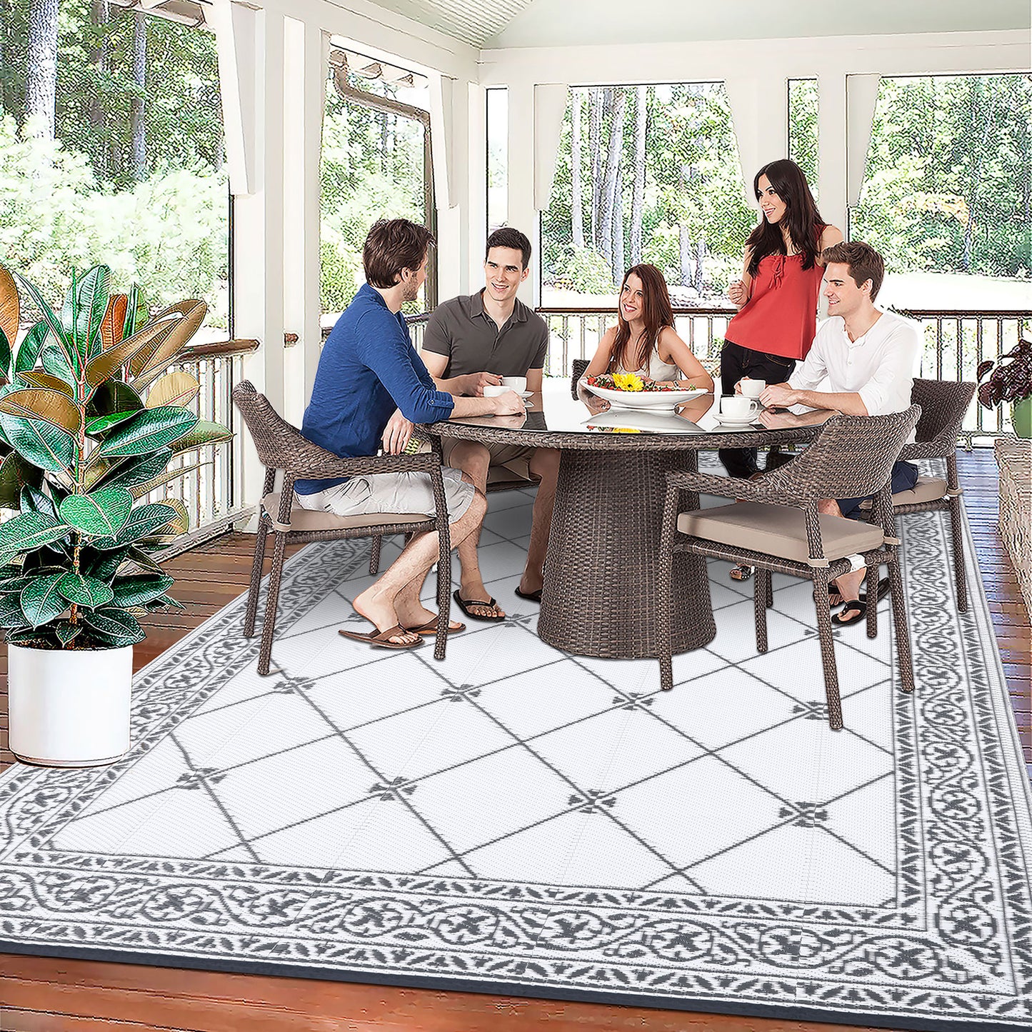 Outdoor Rugs Loomed Rectangular Classic Trellis Waterproof Quick Dry Patio Mats