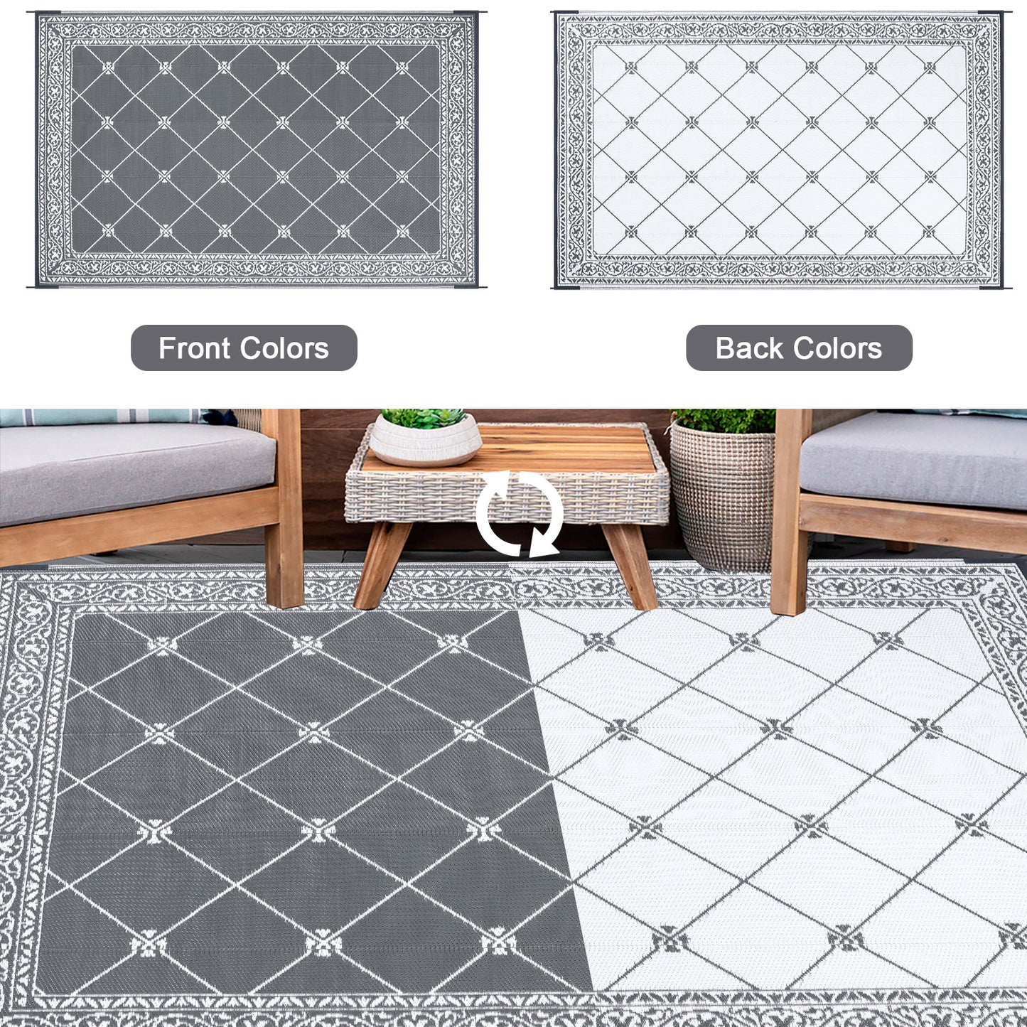 Outdoor Rugs Loomed Rectangular Classic Trellis Waterproof Quick Dry Patio Mats
