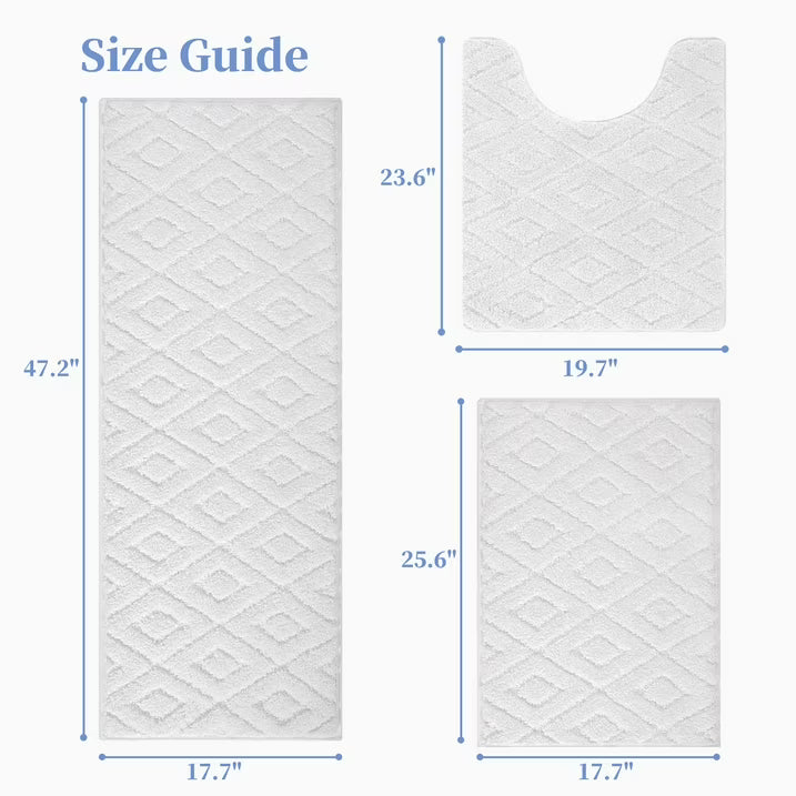 HEBE 3pcs Bathroom Rugs Set with U-Shaped Mat, Non Slip Water Absorbent Bath Rug Carpet