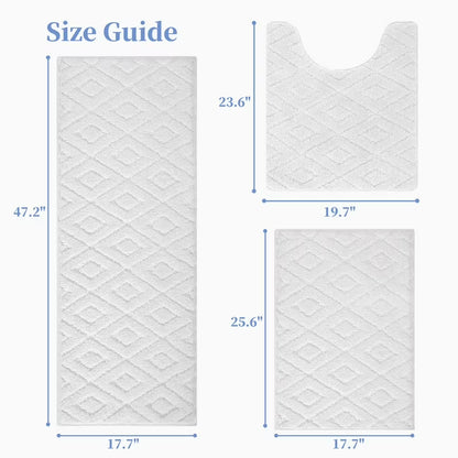 HEBE 3pcs Bathroom Rugs Set with U-Shaped Mat, Non Slip Water Absorbent Bath Rug Carpet