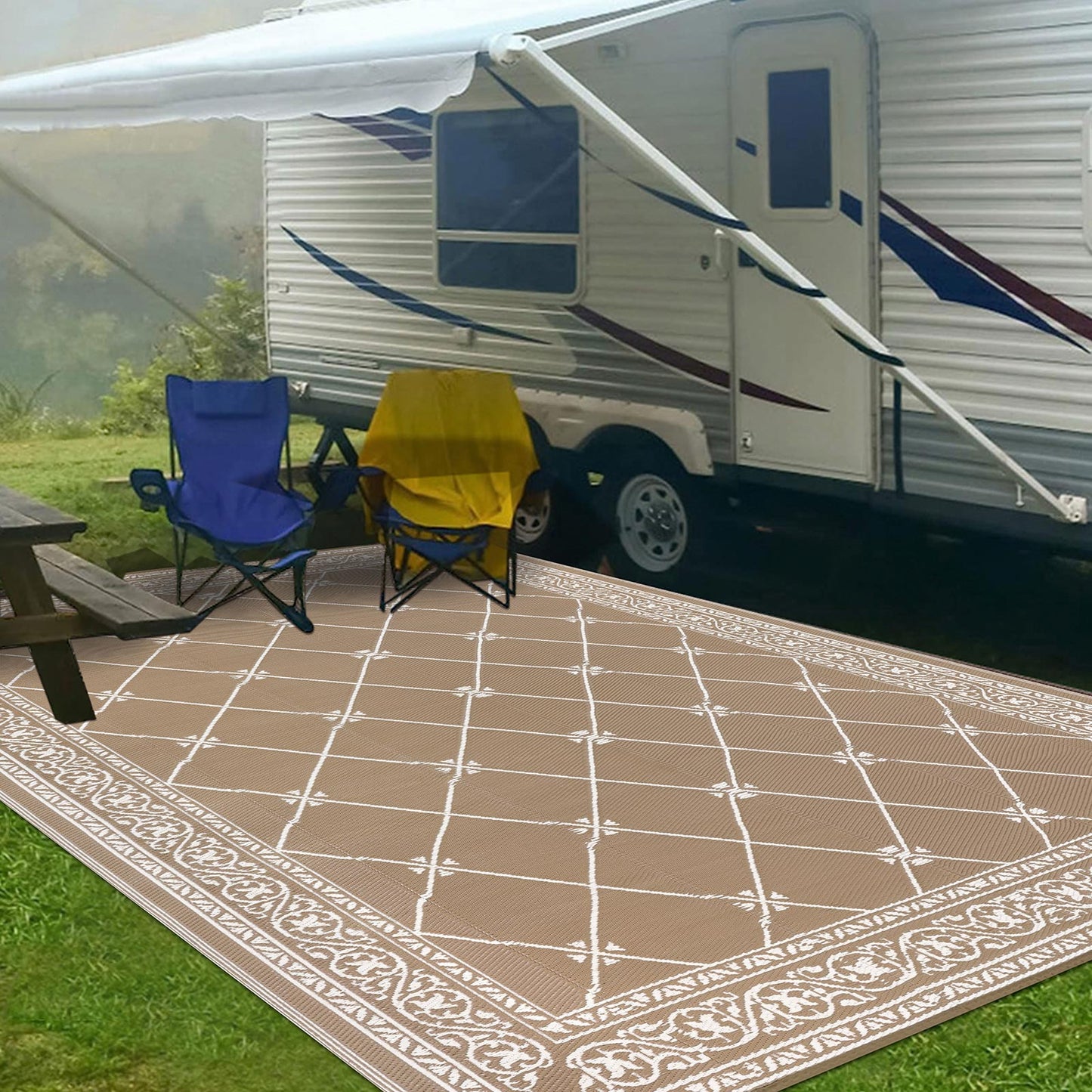Outdoor Rugs Loomed Rectangular Classic Trellis Waterproof Quick Dry Patio Mats