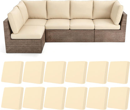 HEBE Stretch Patio Cushion Covers Set 12pcs,Waterproof Outdoor Couch Covers Replacement