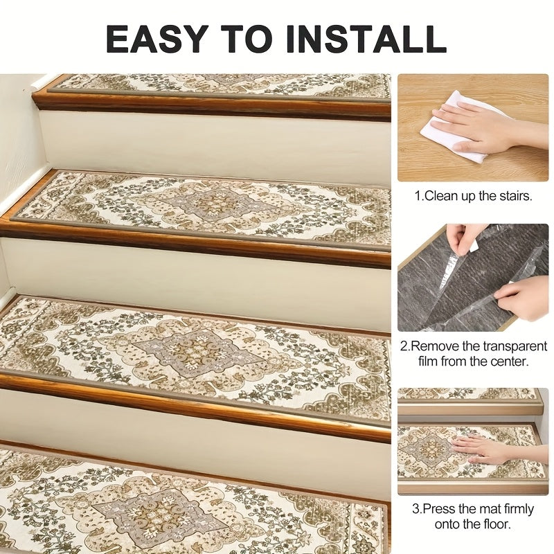 HEBE 8"x30" Carpet Stair Treads Self Adhesive Stair Runner Non Slip Staircase Step Treads