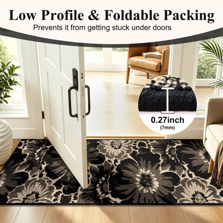 HEBE Runner Rug for Hallway,Non-slip Machine Washable Runners Flower Floor Mats Low Pile Carpet Rug Runner with Rubber Backing