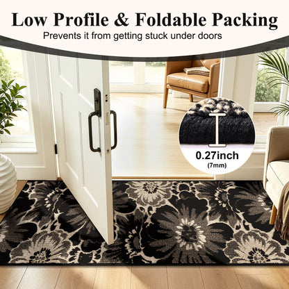 HEBE Runner Rug for Hallway,Non-slip Machine Washable Runners Flower Floor Mats Low Pile Carpet Rug Runner with Rubber Backing