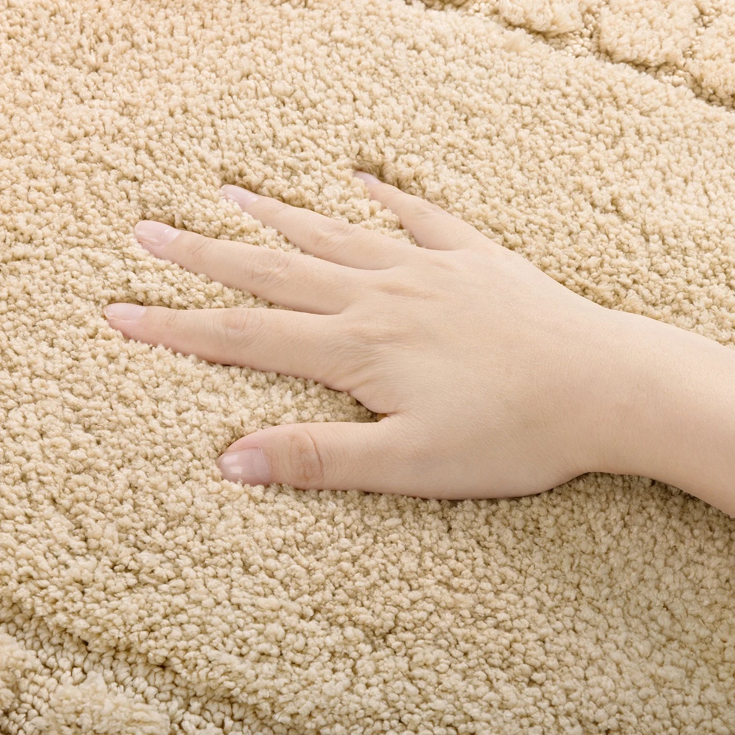 HEBE Bathroom Rugs Set of 4 Piece, Bath Mats, Microfiber Non Slip Shaggy Ultra Soft Bathroom Runner with U Shaped Contour Toilet Mat for Bathroom, Shower Inside Floor, Beige