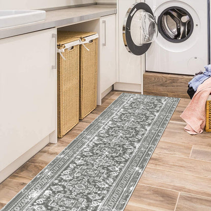 HEBE Hallway Runner Rug 2x10 Washable Rug Runner Non Slip Entryway Rug Floor Carpet Runner for Hallway Bedroom Kitchen Laundry Room, Grey
