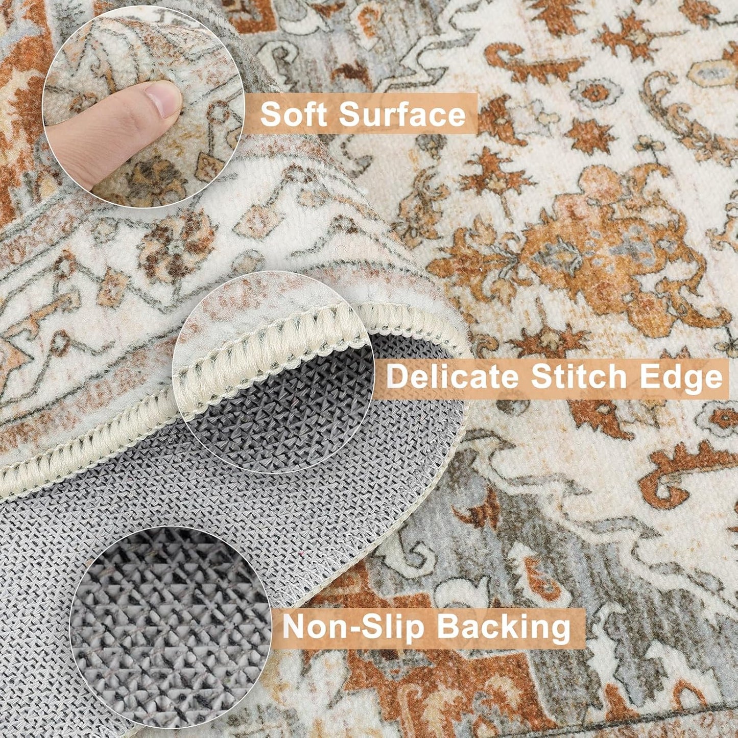 HEBE 3 Piece Non Slip Kitchen Rugs Set