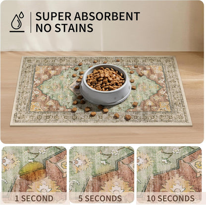 Washable Pet Bowl Mats Boho Non-Slip Feeding Mat