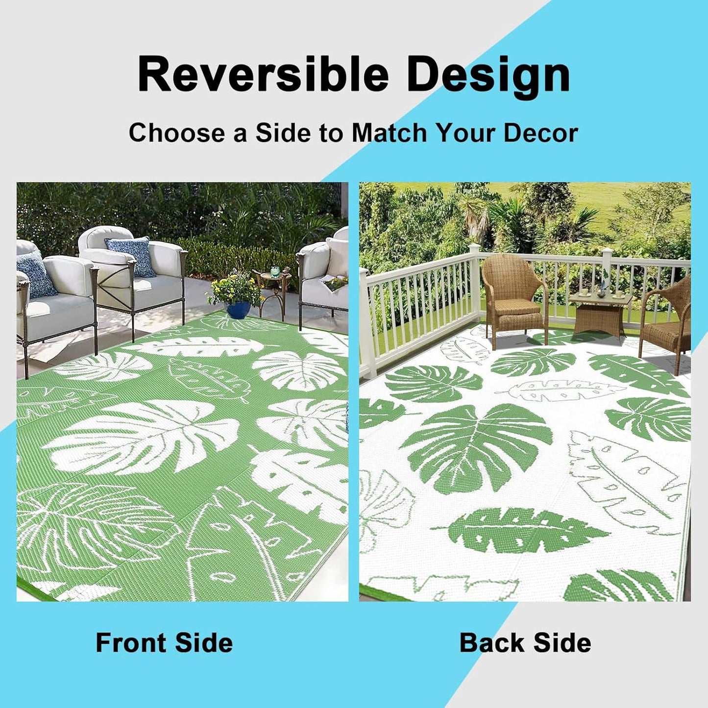 Outdoor Rug  for Patios Waterproof Clearance Reversible Patio Mat Plastic Straw Rug RV Camping Mat Outside Area Rug Carpet for Camping RV,Porch,Deck,Balcony,Camper,Backyard