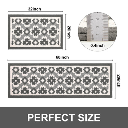 HEBE High-low Pile Non-slip Kitchen Mat Runner Rug (Set of 2--20"x32"+20"x60")