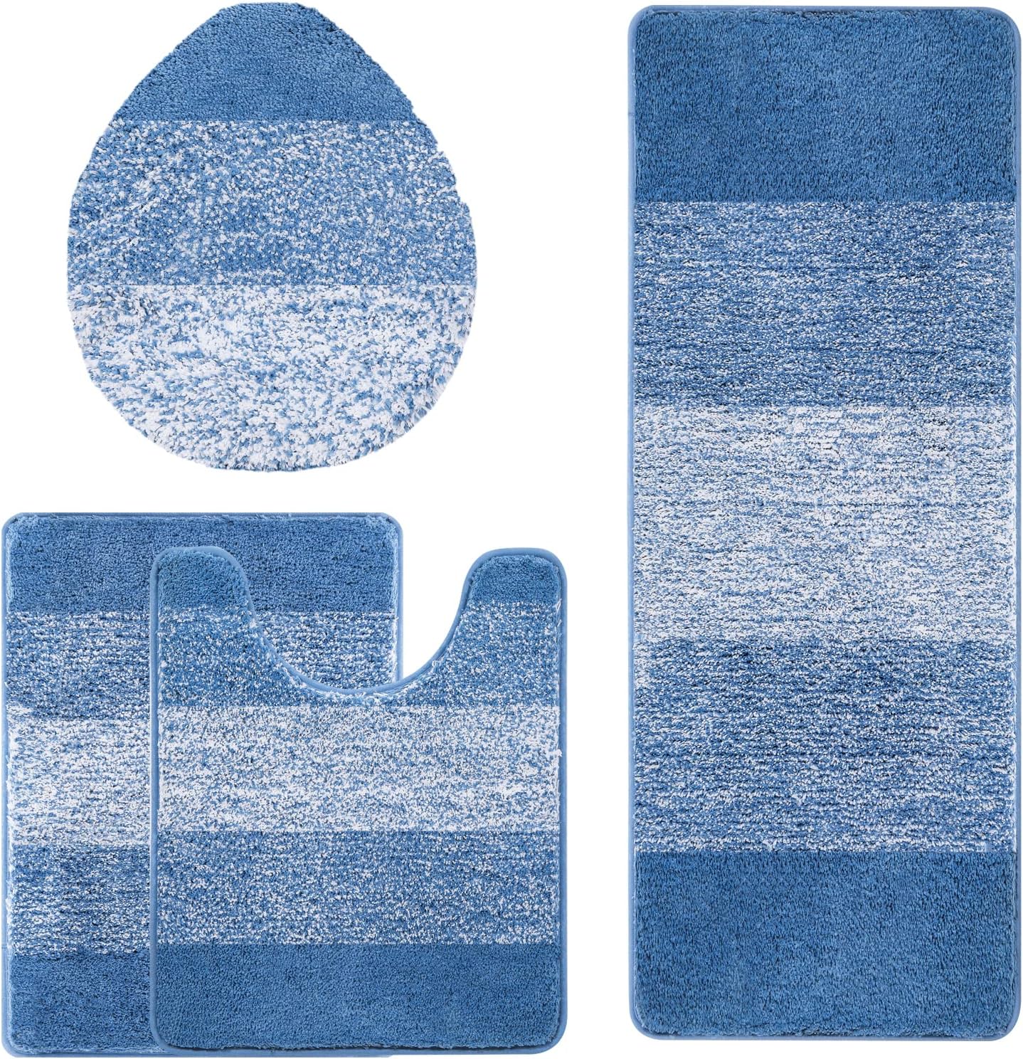 Bath Rug Sets 4 Piece, Soft Absorbent Microfiber Bathroom Rugs with Contour Rug and Lid Cover