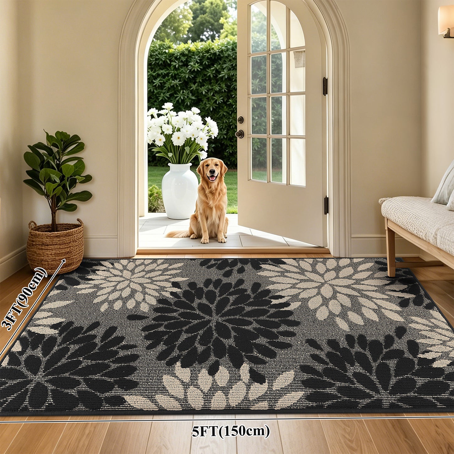 HEBE Indoor Door Mat, Non Slip Washable Mats for Front Door Entrance, Low Profile Dirt Trapper Doormat Entry Carpet for Entryway, Kitchen, Bathroom