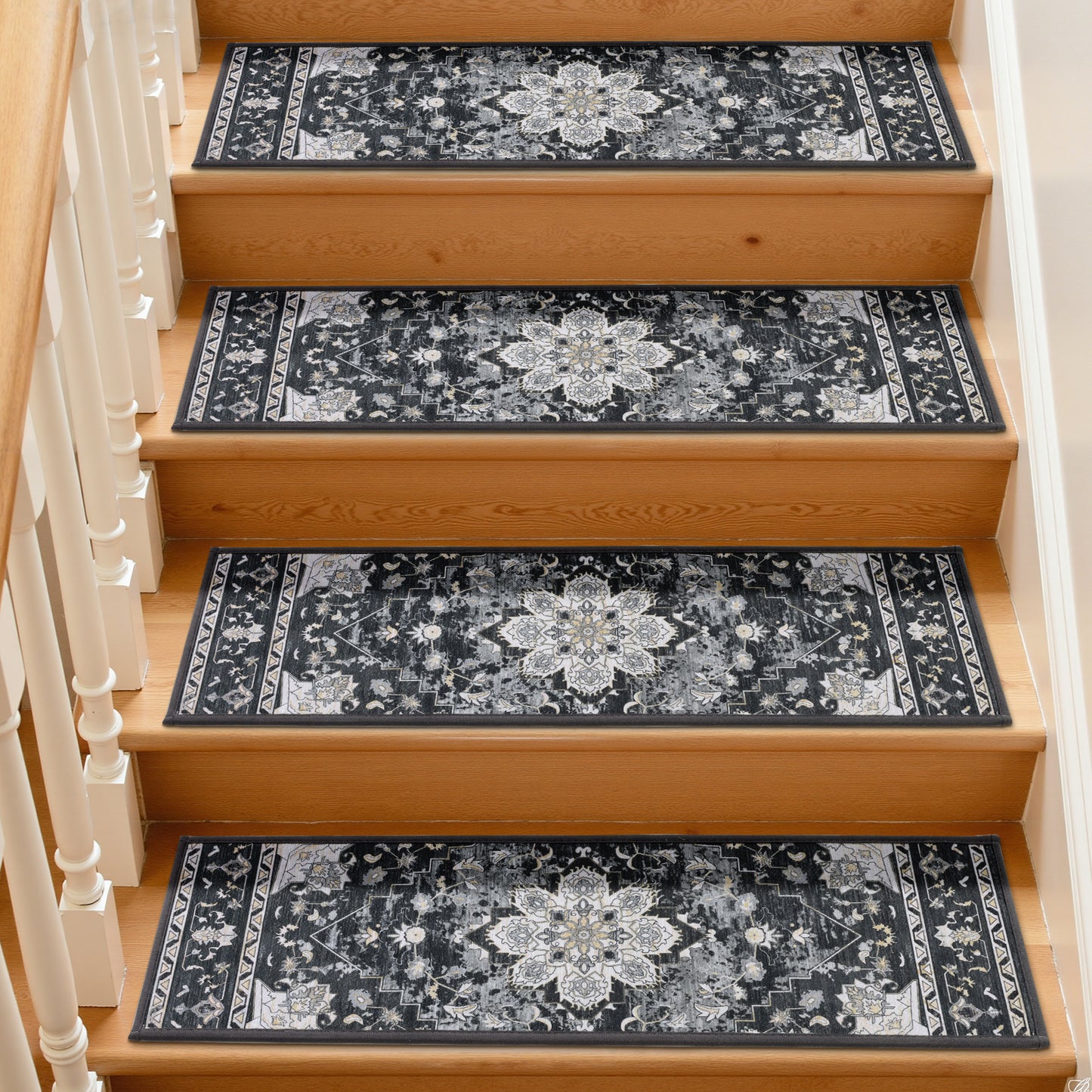 HEBE Carpet Stair Treads for Wooden Steps Indoor 15 Pack 8" X 30" Non Slip Self Adhesive Stairway Carpet Reusable Staircase Step Treads Edging Stair Rugs Runner for Kids and Pets