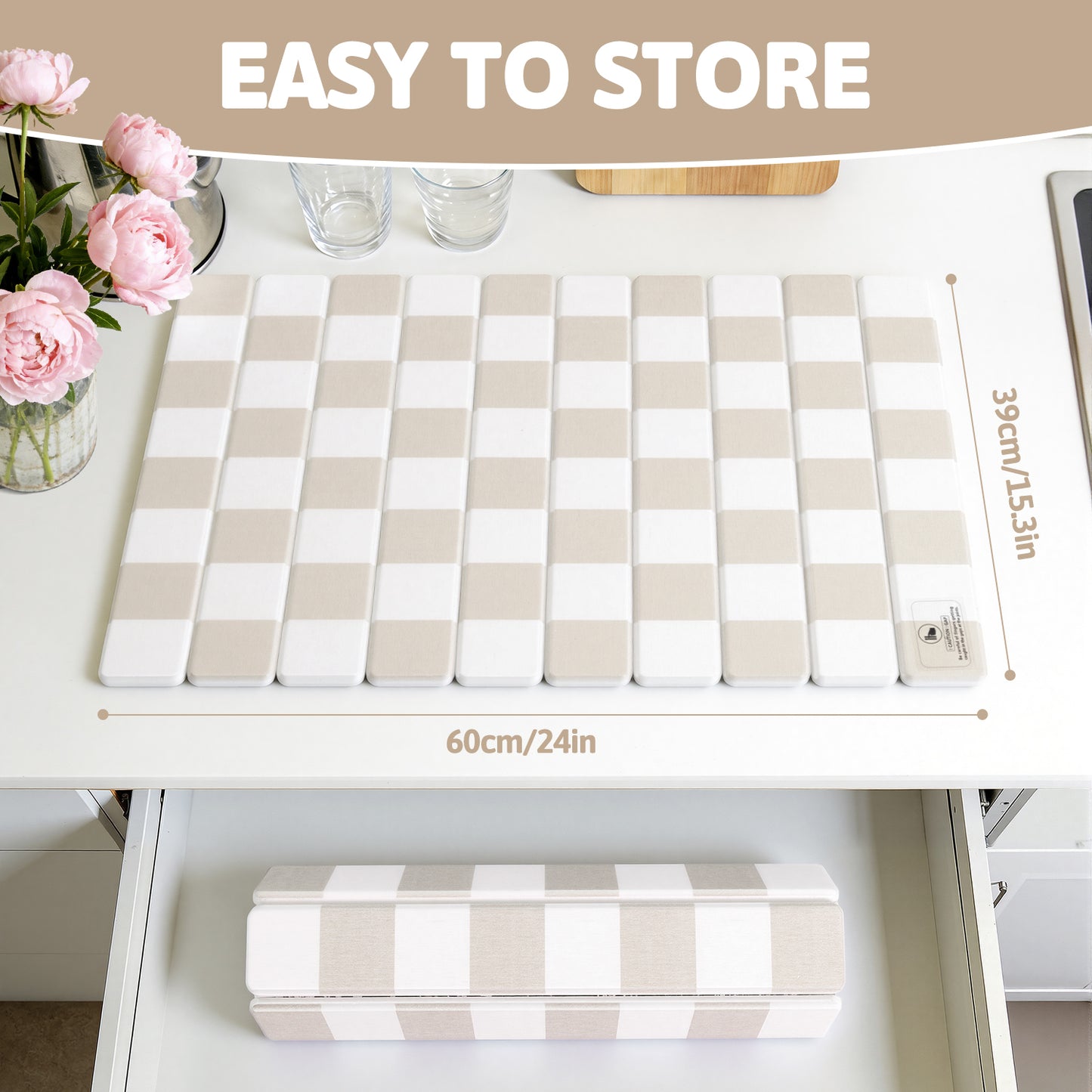 HEBE Stone Drying Mat for Kitchen Counter, Foldable Ultra Absorbent Stone Drying Mat