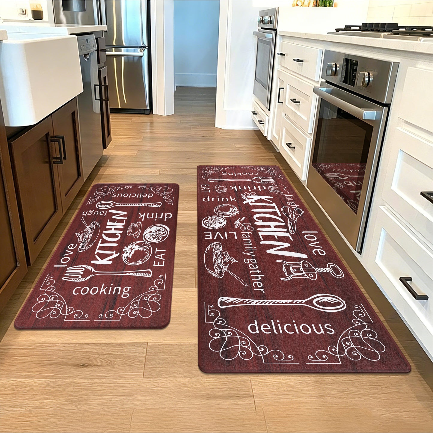 HEBE Anti-Fatigue Kitchen Rug Set of 2, Non-Slip Waterproof Cushioned Mats