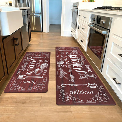 HEBE Anti-Fatigue Kitchen Rug Set of 2, Non-Slip Waterproof Cushioned Mats