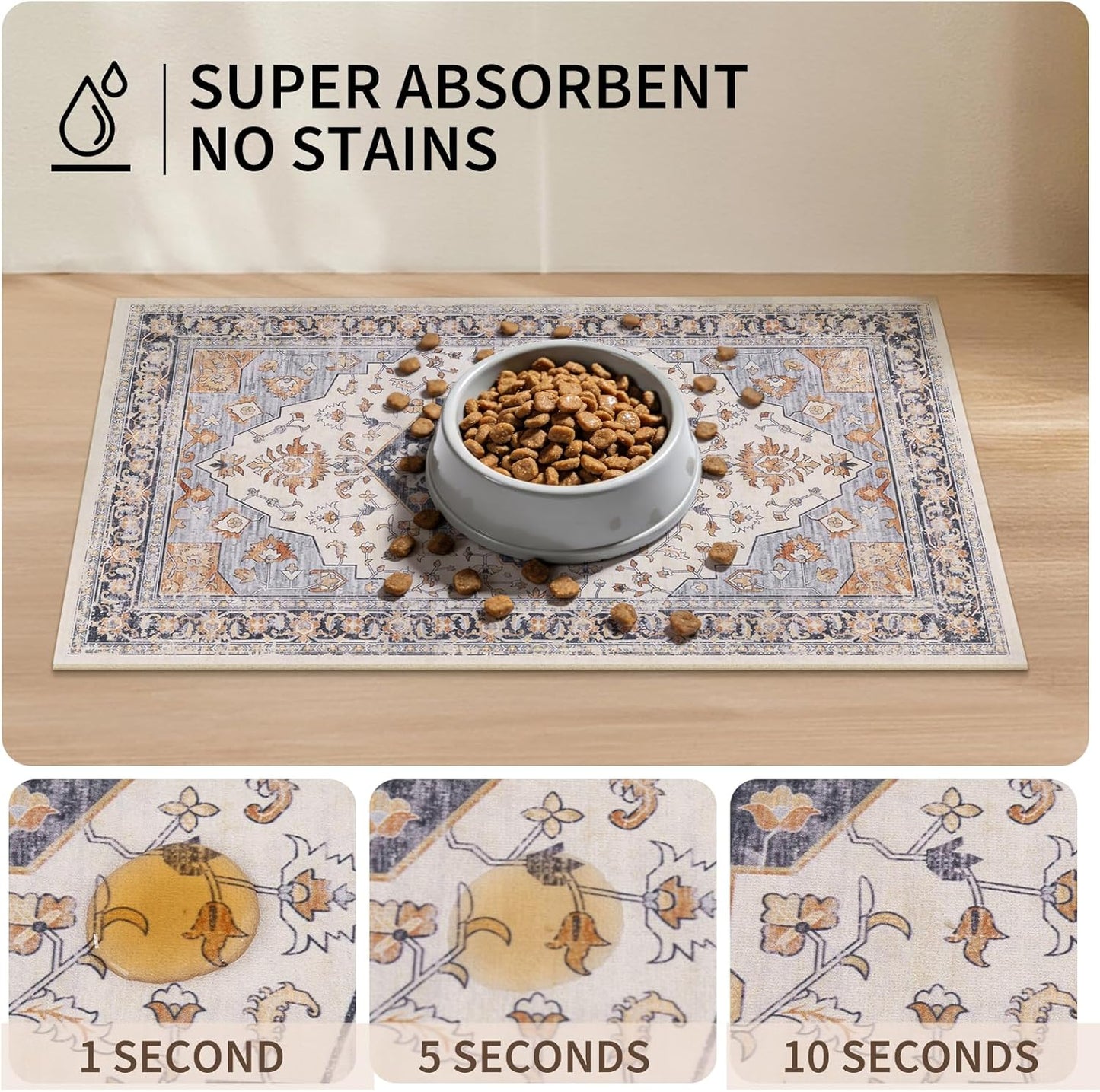 Washable Pet Bowl Mats Boho Non-Slip Feeding Mat