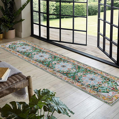 Boho Hallway Runner Rug, Non Slip Washable Vintage Farmhouse Accent Area Rug Carpet for Kitchen Entryway Laundry and Living Room