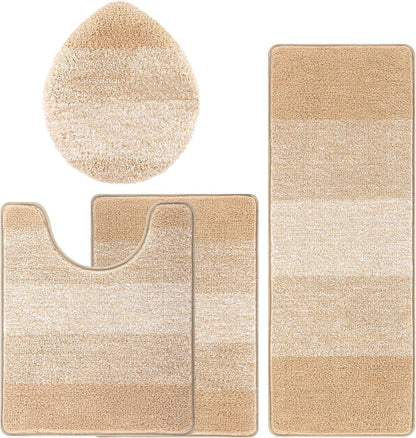 Bath Rug Sets 4 Piece, Soft Absorbent Microfiber Bathroom Rugs with Contour Rug and Lid Cover