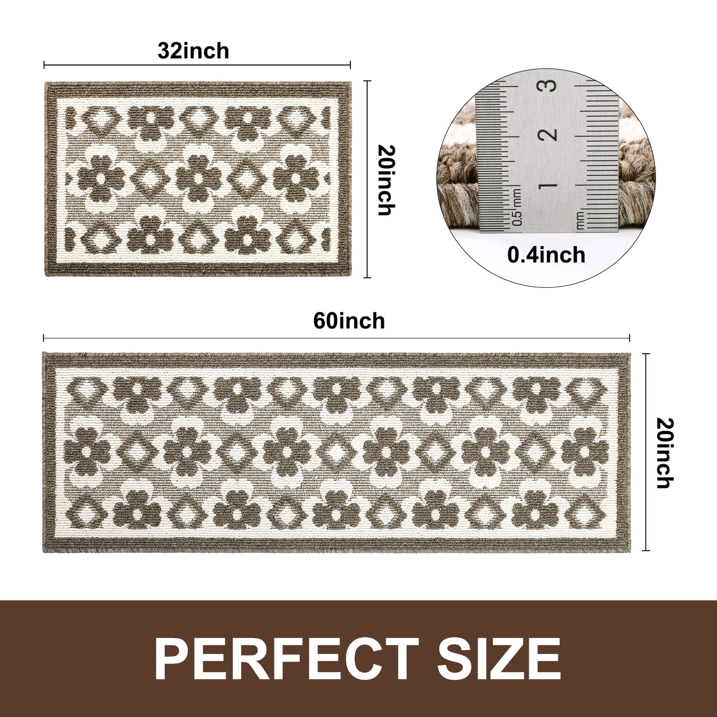 HEBE High-low Pile Non-slip Kitchen Mat Runner Rug (Set of 2--20"x32"+20"x60")