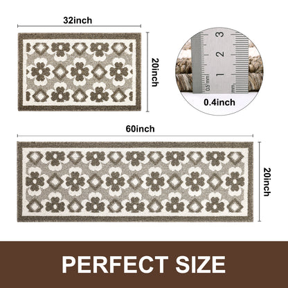 HEBE High-low Pile Non-slip Kitchen Mat Runner Rug (Set of 2--20"x32"+20"x60")