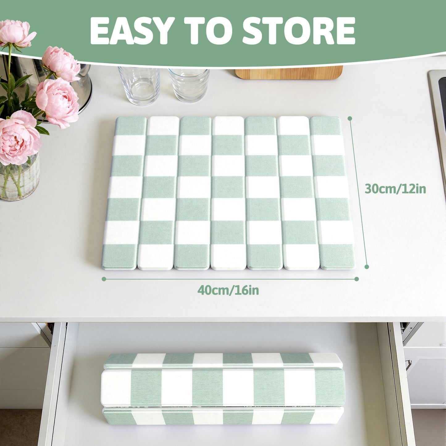 HEBE Stone Drying Mat for Kitchen Counter, Foldable Ultra Absorbent Stone Drying Mat