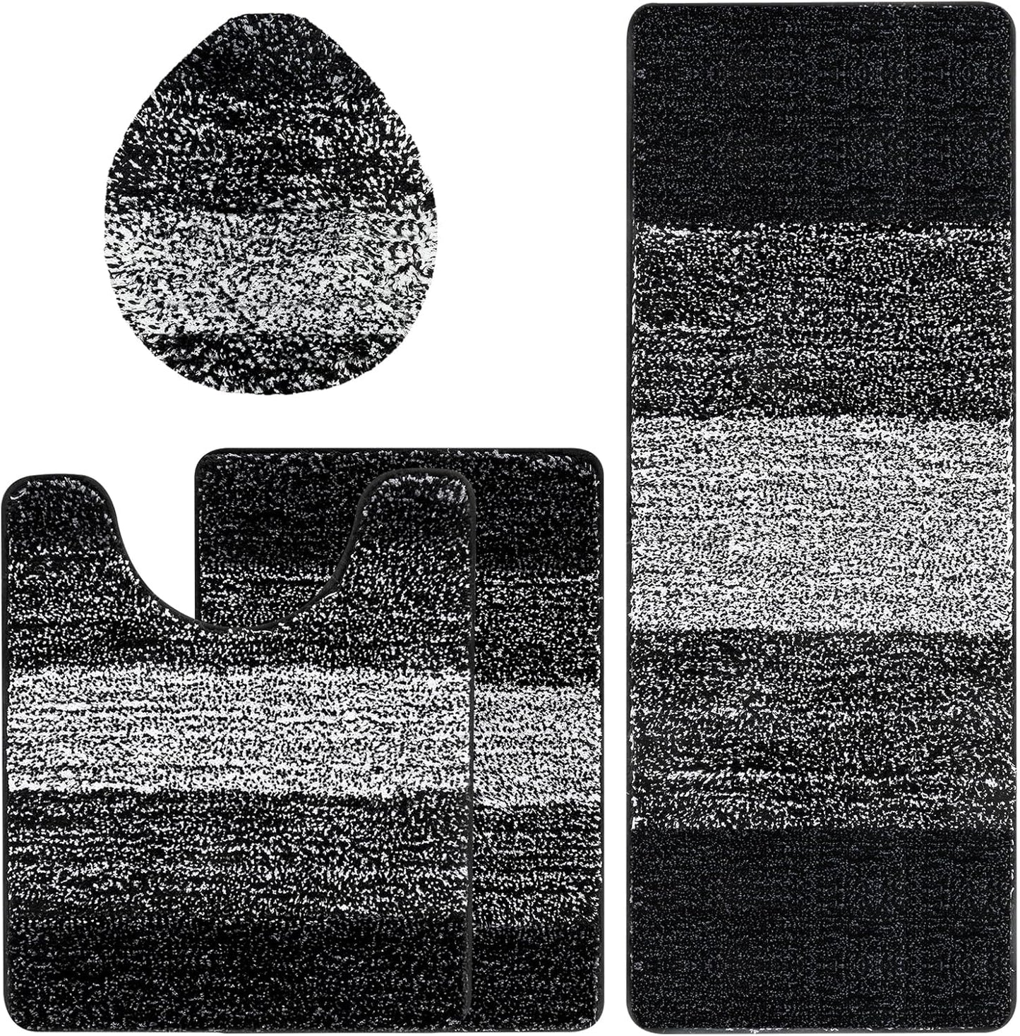 Bath Rug Sets 4 Piece, Soft Absorbent Microfiber Bathroom Rugs with Contour Rug and Lid Cover