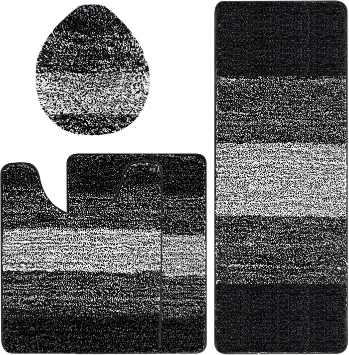 Bath Rug Sets 4 Piece, Soft Absorbent Microfiber Bathroom Rugs with Contour Rug and Lid Cover