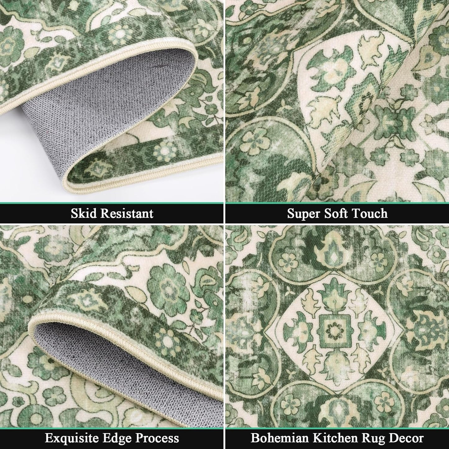 Farmhouse Kitchen Rugs Sets of 3 Non Slip Washable Boho Kitchen Rugs and Mats for Floor Kitchen Runner Rug Floor Carpet for Kitchen, Laundry, Hallways