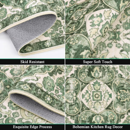 Farmhouse Kitchen Rugs Sets of 3 Non Slip Washable Boho Kitchen Rugs and Mats for Floor Kitchen Runner Rug Floor Carpet for Kitchen, Laundry, Hallways