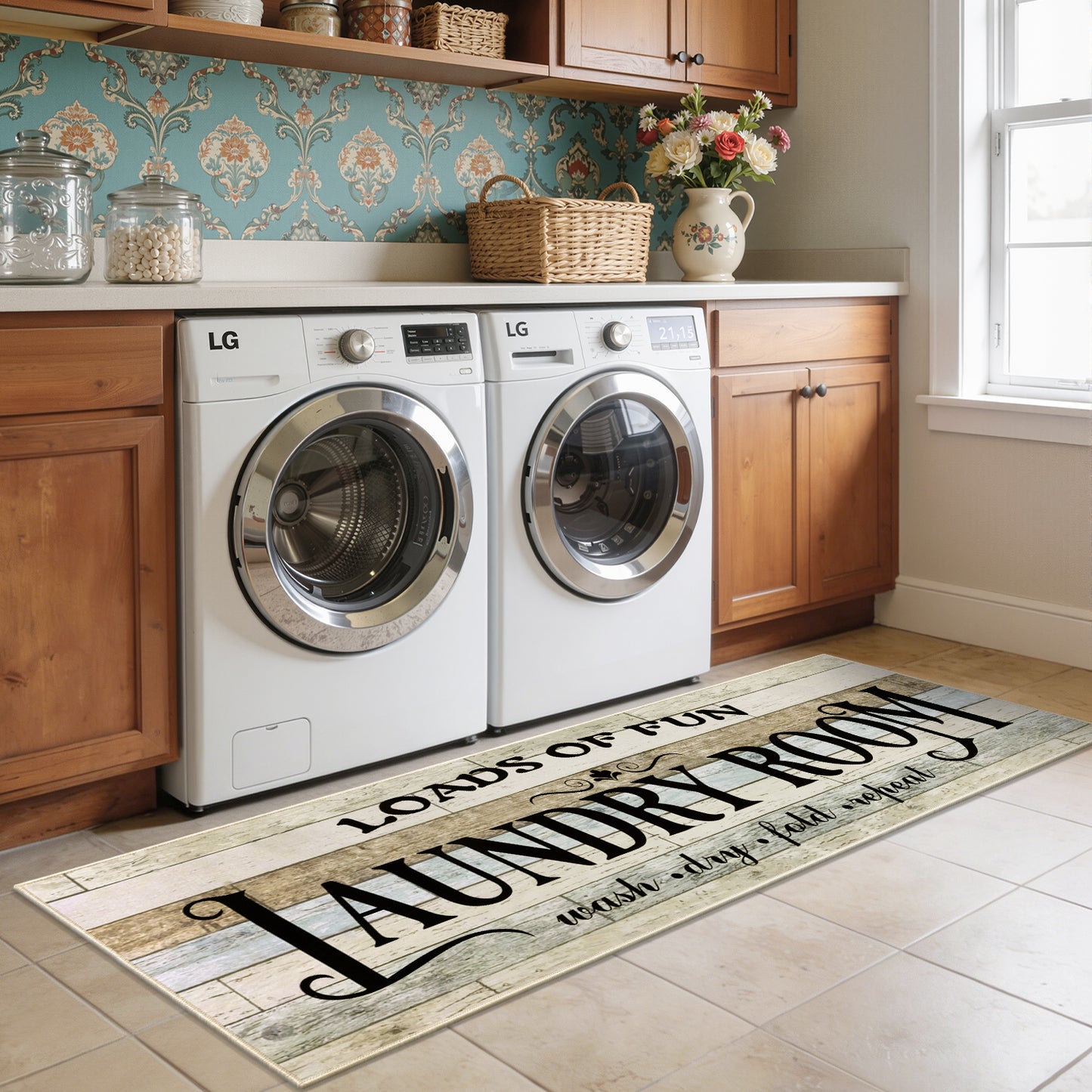 Laundry Room Rug 2'x6' Farmhouse Washable Non Slip Pet Friendly Laundry Floor Mat