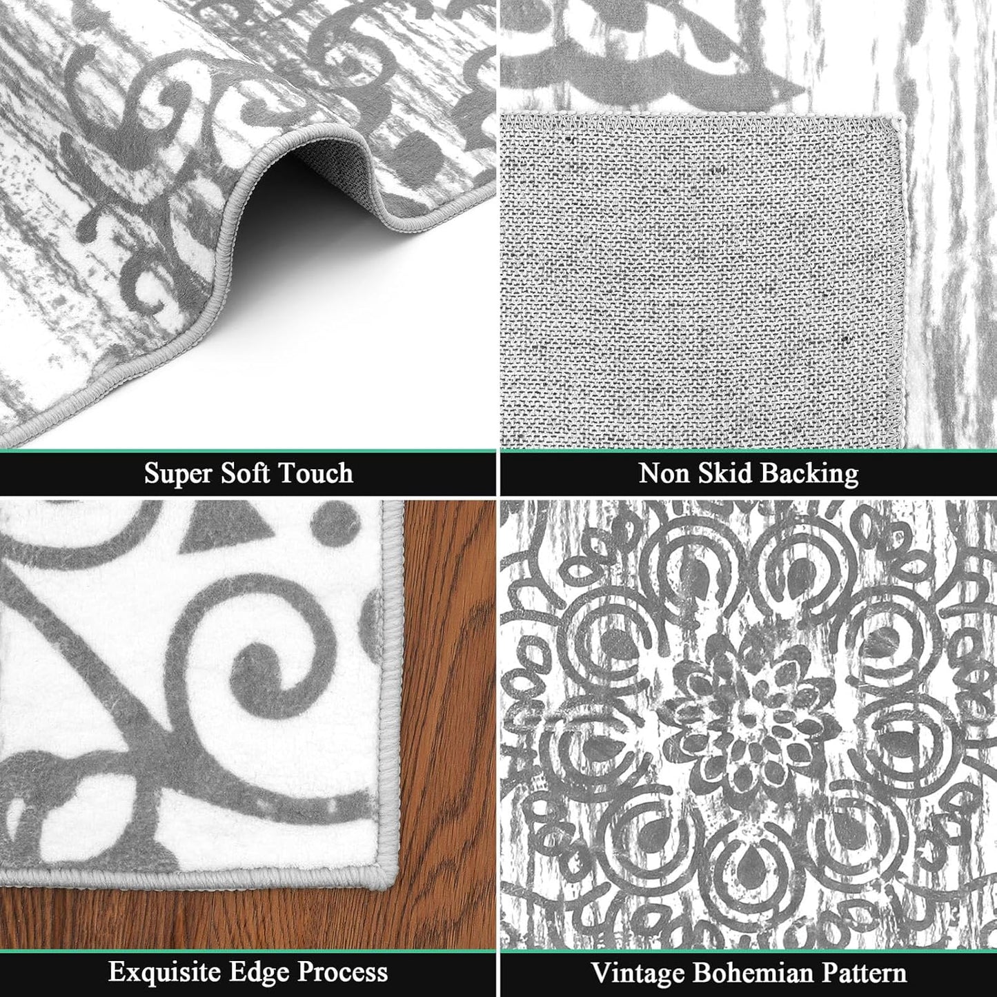 Washable Area Rug Non Slip Soft Distressed Medallion Bedroom & Living Room Rugs Vintage Entry Floor Carpet for Dining Room Bathroom Entryway