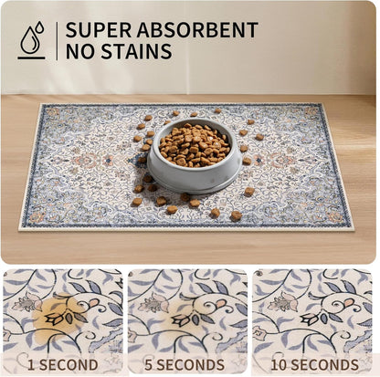 Washable Pet Bowl Mats Boho Non-Slip Feeding Mat
