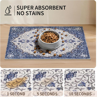 Washable Pet Bowl Mats Boho Non-Slip Feeding Mat