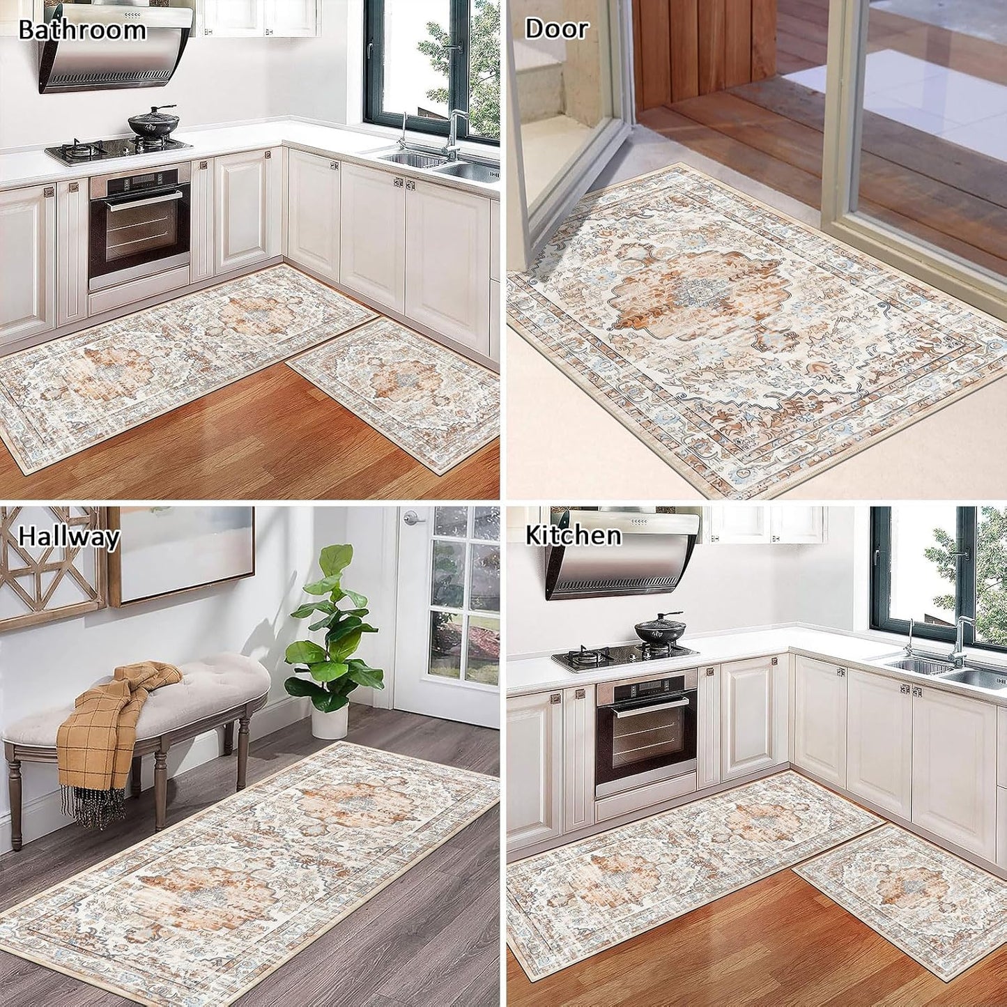 Boho Kitchen Rugs Sets 3 Piece with Runner Floral Farmhouse Washable Kitchen Floor Mat