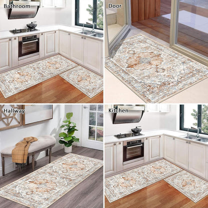 Boho Kitchen Rugs Sets 3 Piece with Runner Floral Farmhouse Washable Kitchen Floor Mat