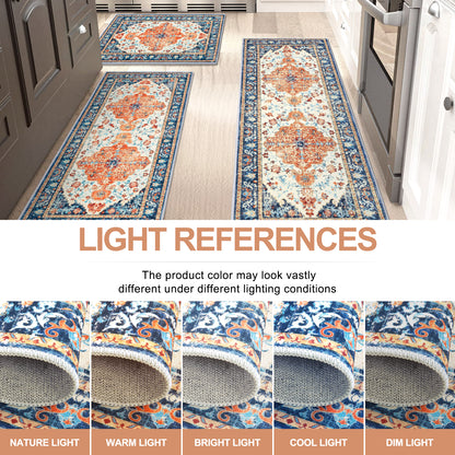 Washable Kitchen Runner Rug Vintage Farmhouse Non Slip Accent Carpet Runner Set of 3 Grey